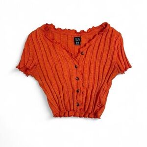 Urban Outfitters BDG Orange Ribbed Scrunchy Crop Top 70s style lettuce hem